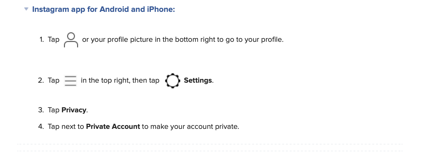 Setting up Instagram privacy from a computer